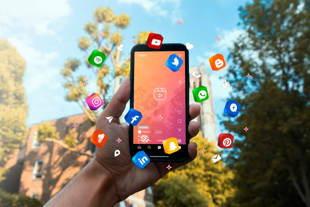 hand holding smartphone social media concept 23 2150208253