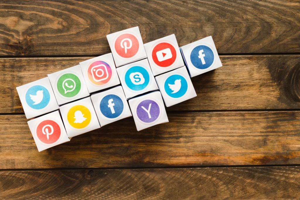arrow made with boxes vivid social media icons wooden plank 23 2147841380 (1)